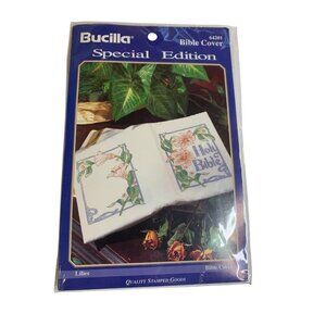 Bucilla Stamped Fabric Bible Cover Kit Lilies 64201